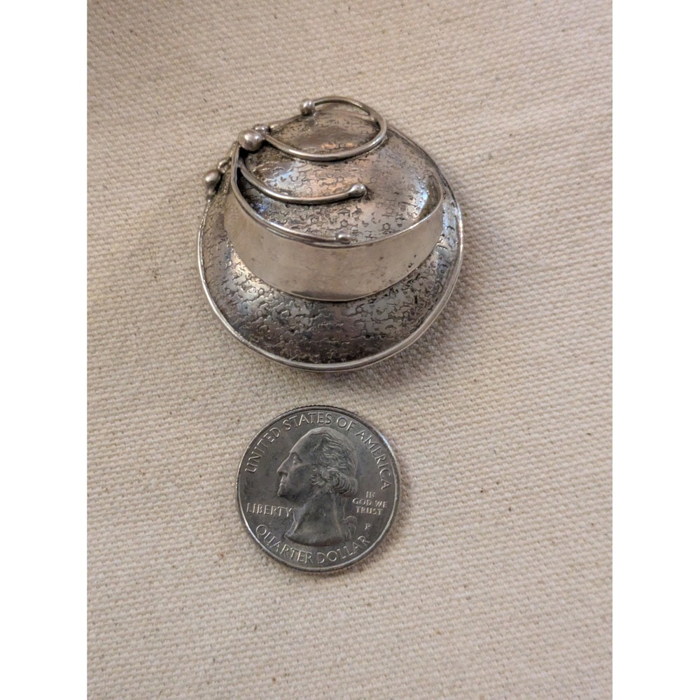 Carrie Groves Brutalist Round Pin Brooch Sterling Silver 925